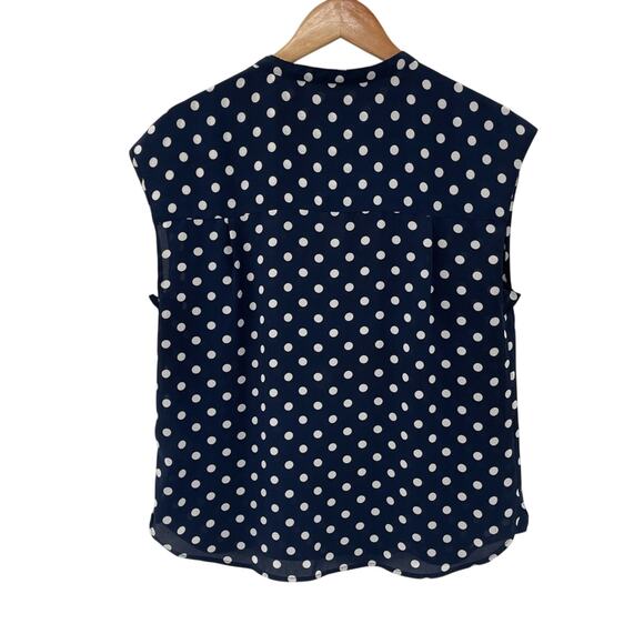 J. Crew Drapey Cap-Sleeve Navy Polka Dot Blouse Layering Shirt Comfy Size Medium - Picture 7 of 10